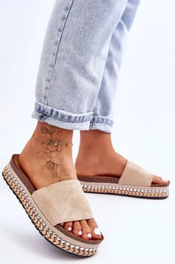 Damskie Gładkie Zamszowe Klapki Beżowe Hayen