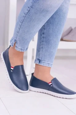 Damskie Granatowe Skórzane Tenisówki Bellara