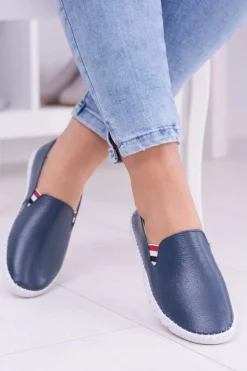 Damskie Granatowe Skórzane Tenisówki Bellara