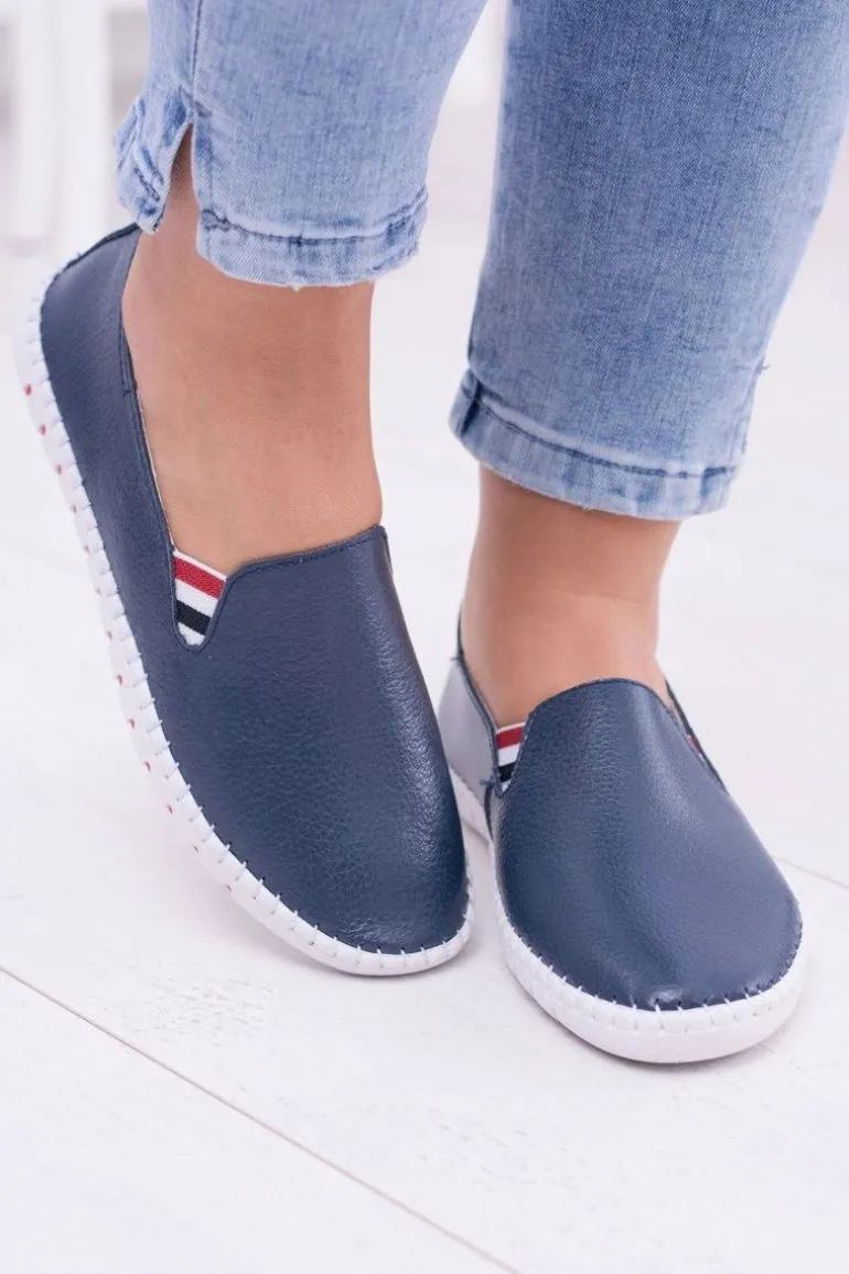 Damskie Granatowe Skórzane Tenisówki Bellara