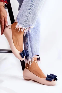 Damskie Gumowe Baleriny Z Kokardą Beżowe Florret