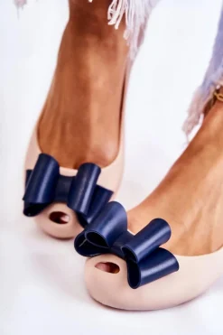 Damskie Gumowe Baleriny Z Kokardą Beżowe Florret