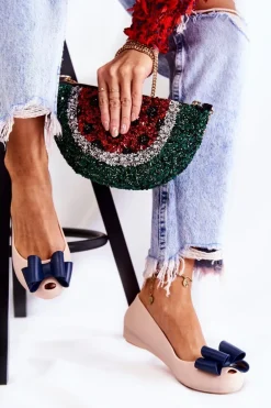 Damskie Gumowe Baleriny Z Kokardą Beżowe Florret