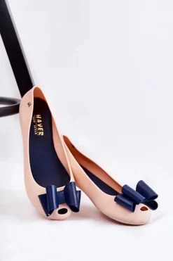 Damskie Gumowe Baleriny Z Kokardą Beżowe Florret