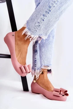 Damskie Gumowe Baleriny Z Kokardą Różowe Florret