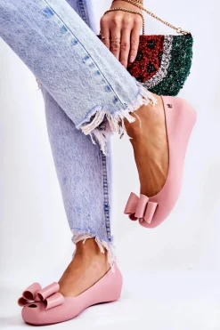 Damskie Gumowe Baleriny Z Kokardą Różowe Florret