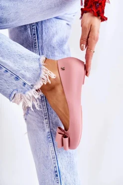 Damskie Gumowe Baleriny Z Kokardą Różowe Florret