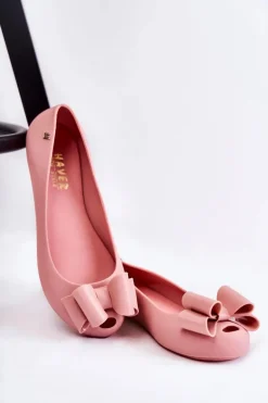 Damskie Gumowe Baleriny Z Kokardą Różowe Florret