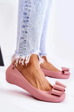 Damskie Gumowe Baleriny Z Kokardą Różowe Florret