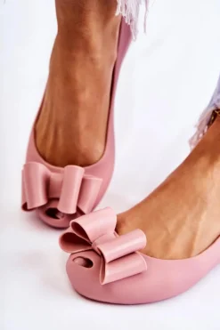 Damskie Gumowe Baleriny Z Kokardą Różowe Florret