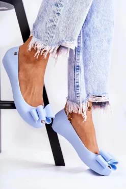 Damskie Gumowe Baleriny Z Kokardą Niebieskie Florret