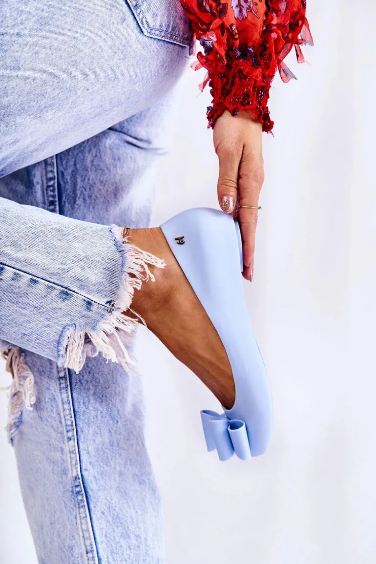 Damskie Gumowe Baleriny Z Kokardą Niebieskie Florret