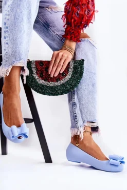 Damskie Gumowe Baleriny Z Kokardą Niebieskie Florret