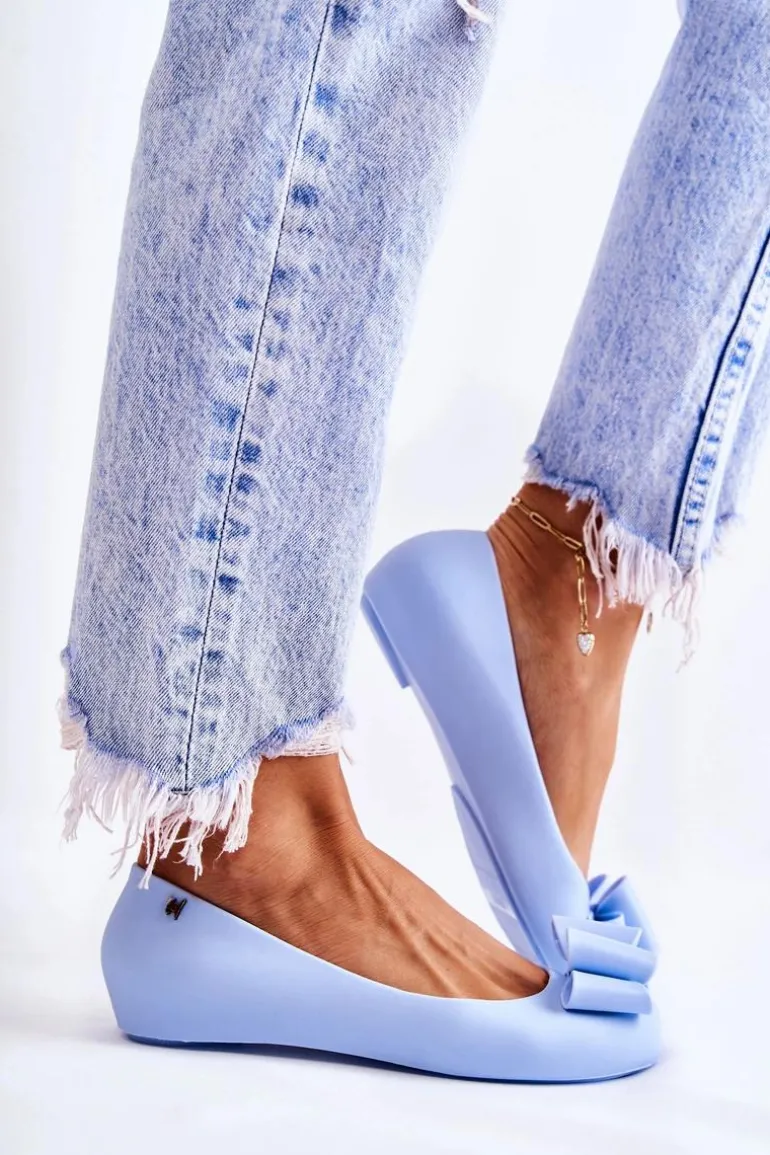 Damskie Gumowe Baleriny Z Kokardą Niebieskie Florret