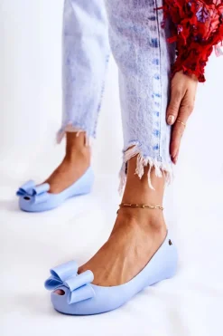 Damskie Gumowe Baleriny Z Kokardą Niebieskie Florret