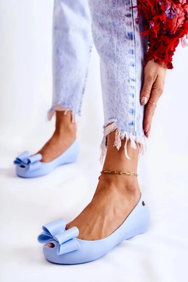 Damskie Gumowe Baleriny Z Kokardą Niebieskie Florret