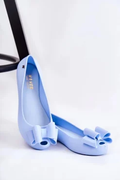Damskie Gumowe Baleriny Z Kokardą Niebieskie Florret