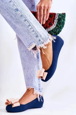 Damskie Gumowe Baleriny Z Kokardą Granatowe Florret