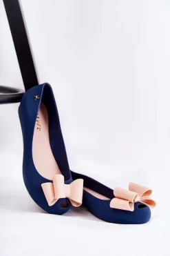 Damskie Gumowe Baleriny Z Kokardą Granatowe Florret