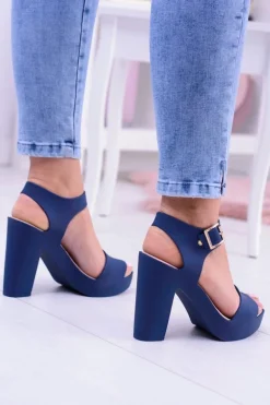 Damskie Gumowe Granatowe Sandały Na Słupku Meliski Viene