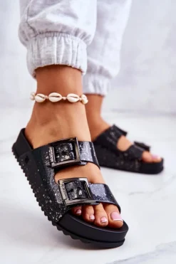 Damskie Gumowe Klapki Brokatowe ZAXY HH285158 Czarne