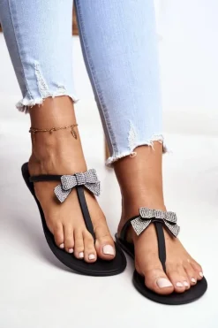 Damskie Gumowe Klapki Czarne Japonki Kokardki Georgia