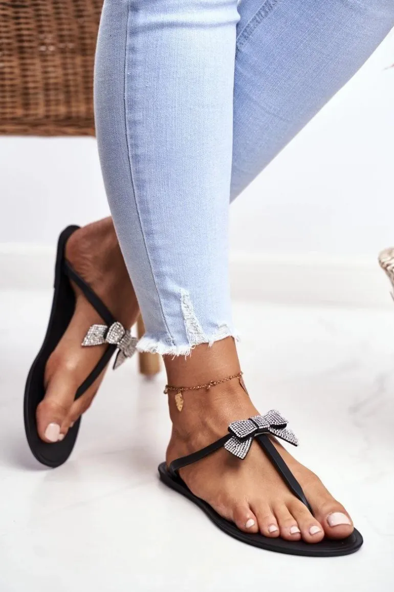 Damskie Gumowe Klapki Czarne Japonki Kokardki Georgia