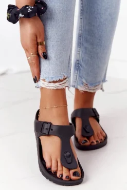 Damskie Gumowe Klapki Japonki Czarne Alma