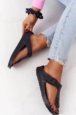 Damskie Gumowe Klapki Japonki Czarne Alma