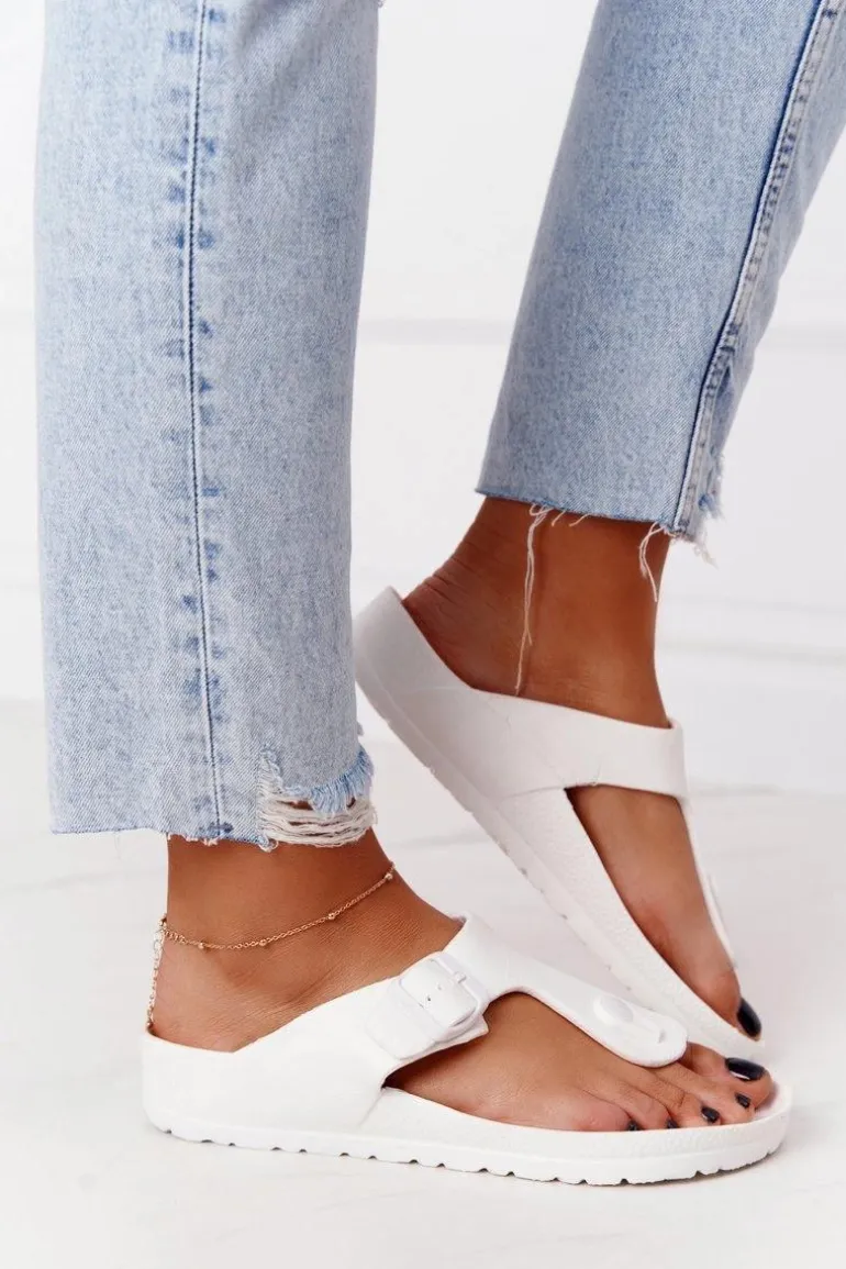 Damskie Gumowe Klapki Japonki Białe Alma