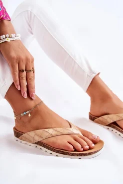 Damskie Gumowe Klapki Japonki Beżowe Torri