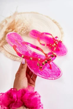 Damskie Gumowe Klapki Japonki Różowe Monise