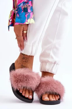 Damskie Gumowe Klapki Z Futerkiem Różowe Lucrece