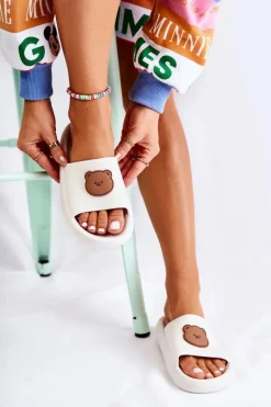 Damskie Gumowe Klapki Z Misiem Białe Cardiff