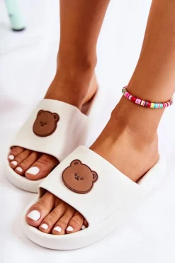 Damskie Gumowe Klapki Z Misiem Białe Cardiff