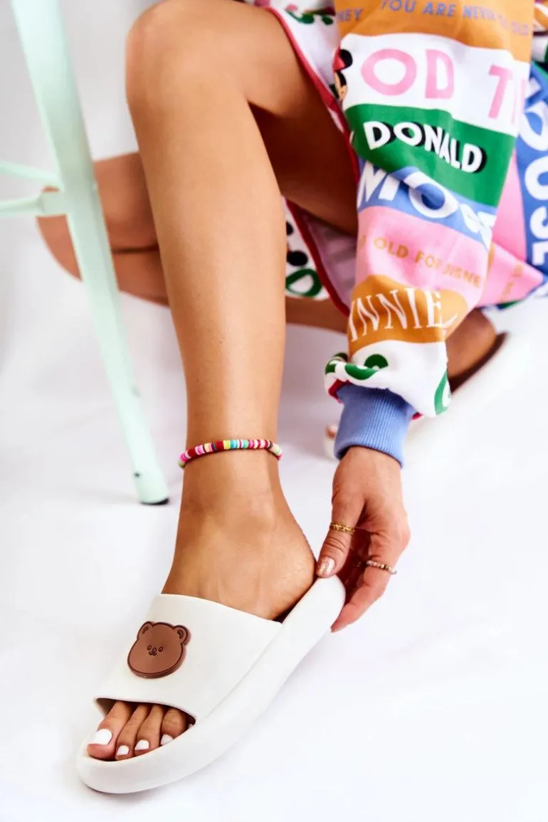 Damskie Gumowe Klapki Z Misiem Białe Cardiff