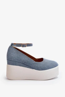 Damskie Jeansowe Espadryle Na Koturnie Niebieskie Malla