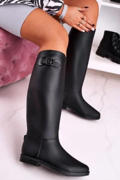 Damskie Kalosze Pod Kolano Czarne Oficerki Gumowe Eileen