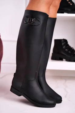 Damskie Kalosze Pod Kolano Czarne Oficerki Gumowe Eileen