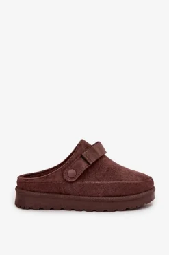 Damskie Kapcie Ocieplane Futerkiem Na Platformie Czekoladowe Azida