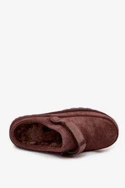 Damskie Kapcie Ocieplane Futerkiem Na Platformie Czekoladowe Azida