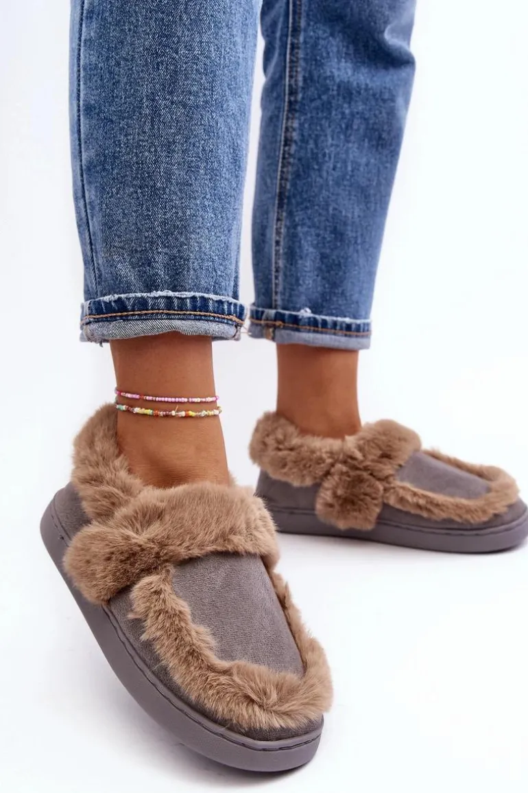 Damskie Kapcie Z Futerkiem Szare Sailey