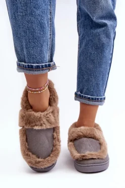 Damskie Kapcie Z Futerkiem Szare Sailey