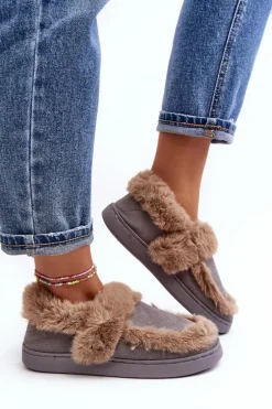 Damskie Kapcie Z Futerkiem Szare Sailey