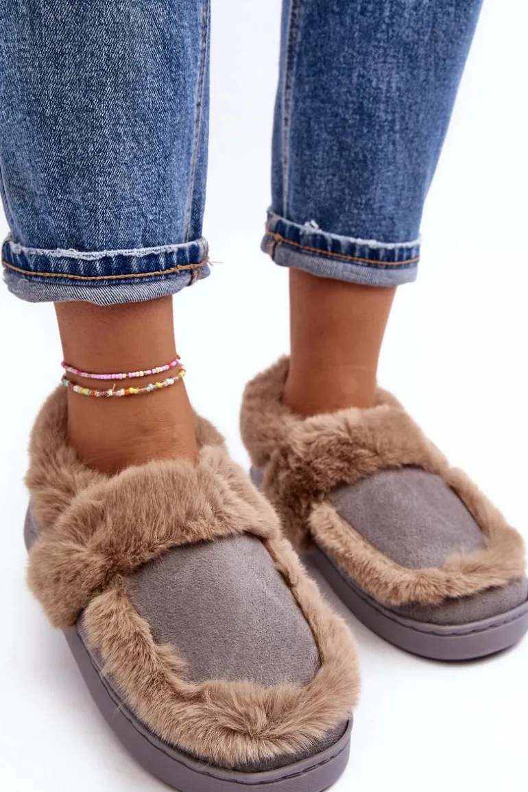Damskie Kapcie Z Futerkiem Szare Sailey