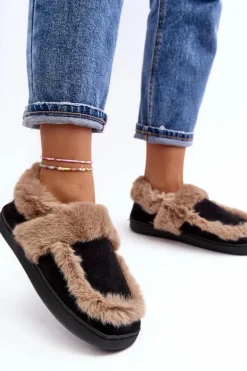 Damskie Kapcie Z Futerkiem Czarne Sailey