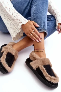 Damskie Kapcie Z Futerkiem Czarne Sailey