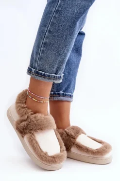 Damskie Kapcie Z Futerkiem Beżowe Sailey