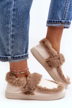 Damskie Kapcie Z Futerkiem Beżowe Sailey