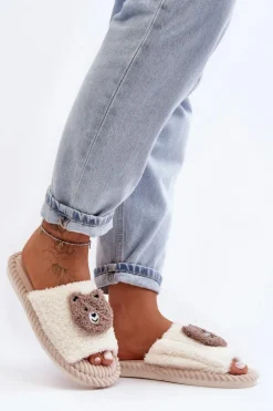 Damskie Kapcie Z Misiem Beżowe Lavetire